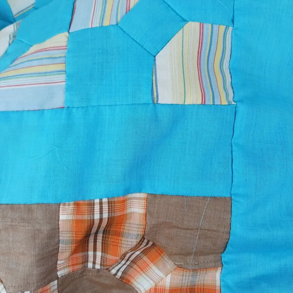 Handmade Bow Tie Quilt Top Hand Pieced Unfinished 95x71